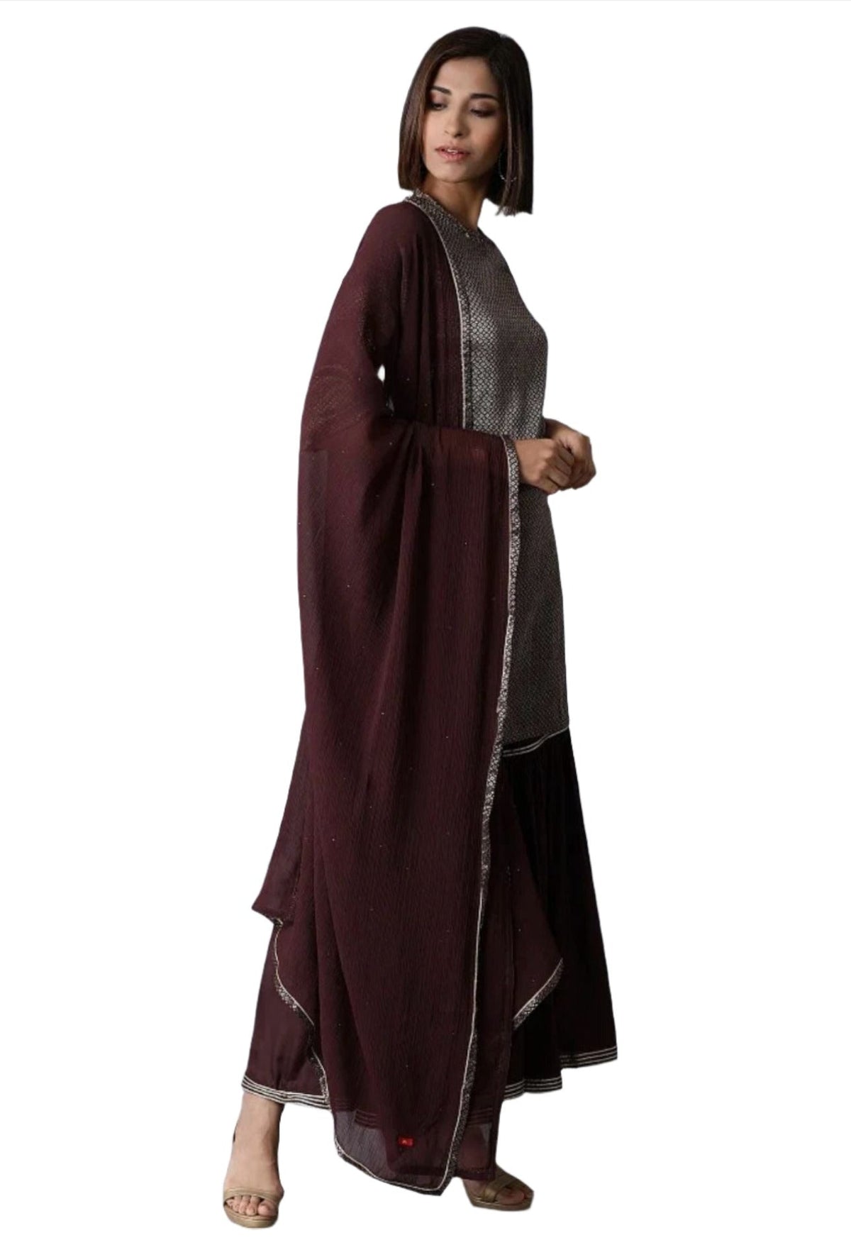 Dark Purple kurta-Sharara-Dupatta Set