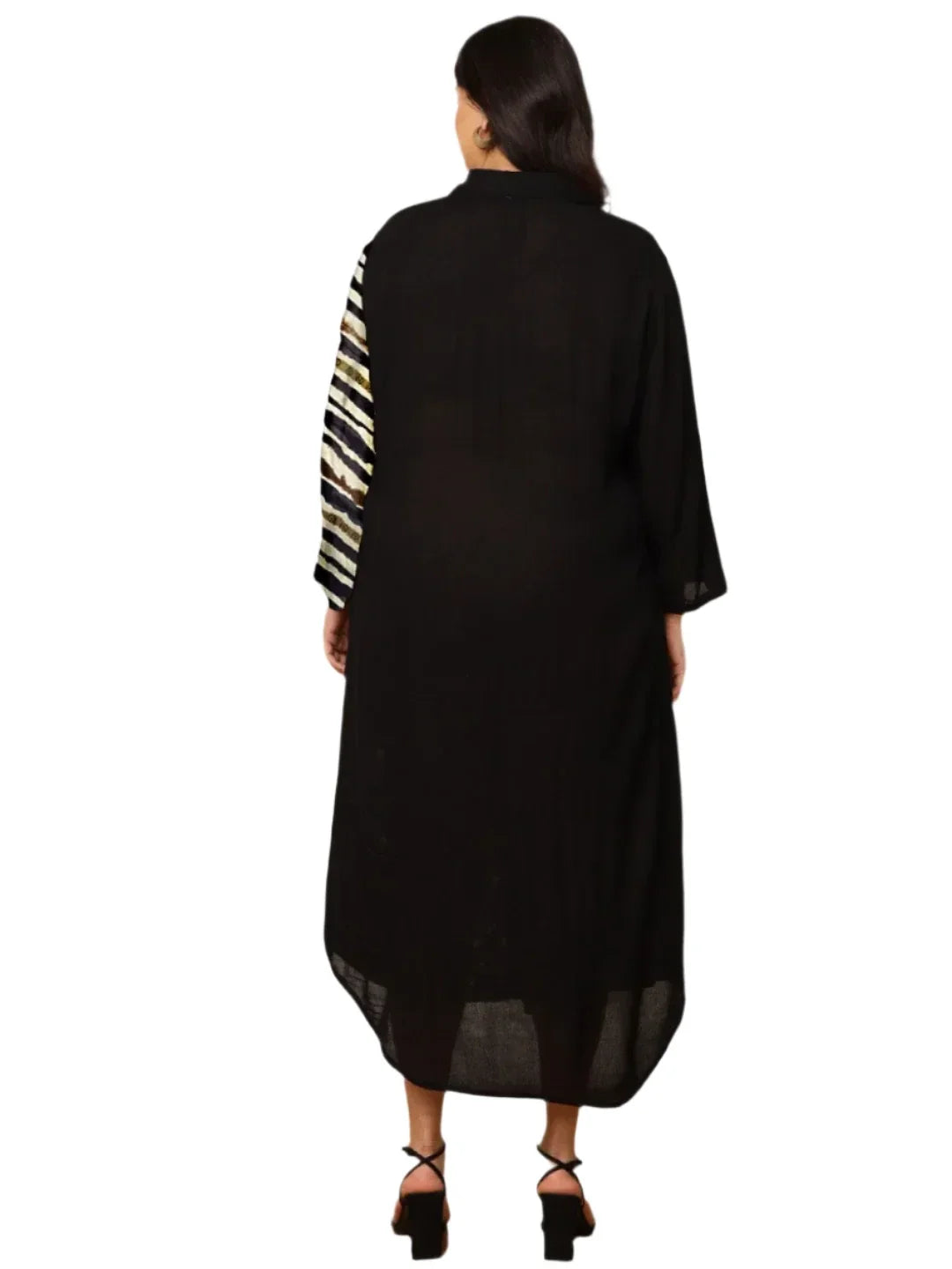 Women's Plus Size Black Diagonal Striped Shirt Dress in Germany