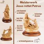 Handgeschnitzte Szene „Jesus rettet Petrus“ – Exklusive Olivenholzskulptur aus Bethlehem (23 cm)