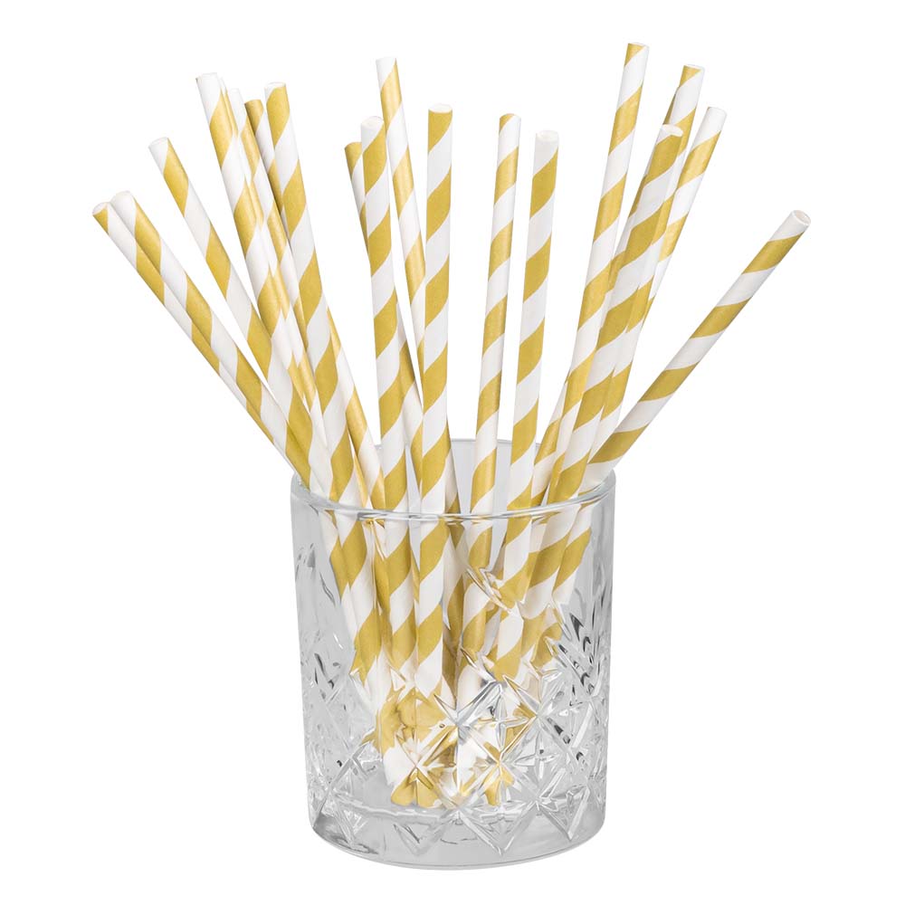 Papierstrohhalme 20 Trinkhalme - 20 cm | Gold Weiß