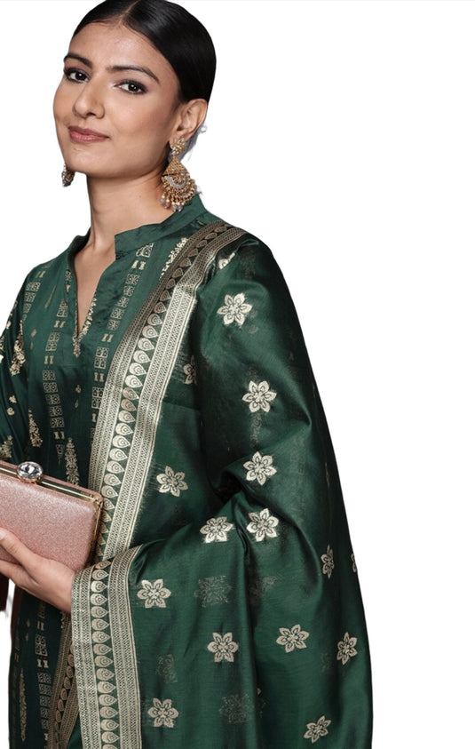 Green Floral Printed Chanderi Silk suit In Germany