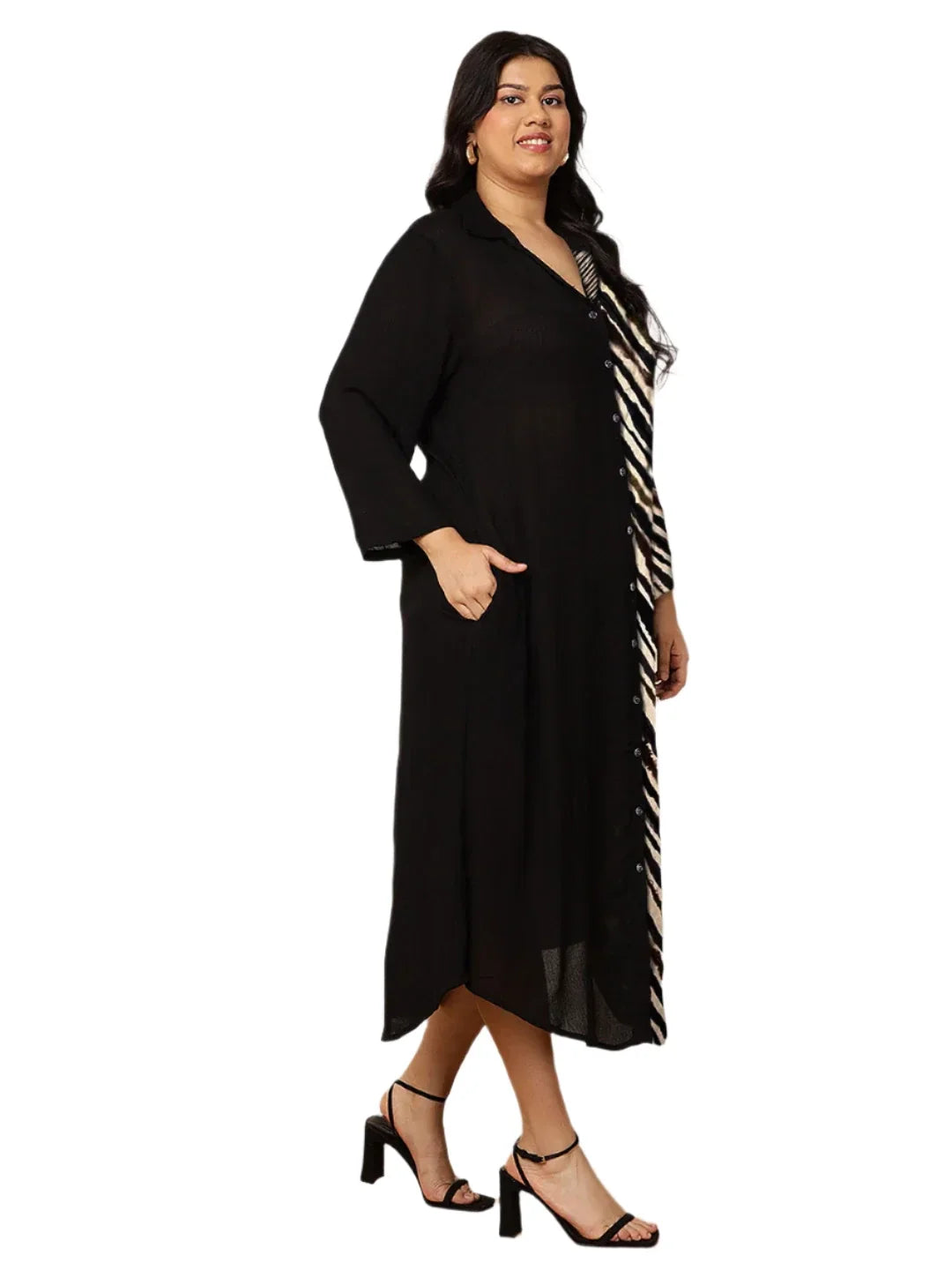 Women's Plus Size Black Diagonal Striped Shirt Dress in Germany