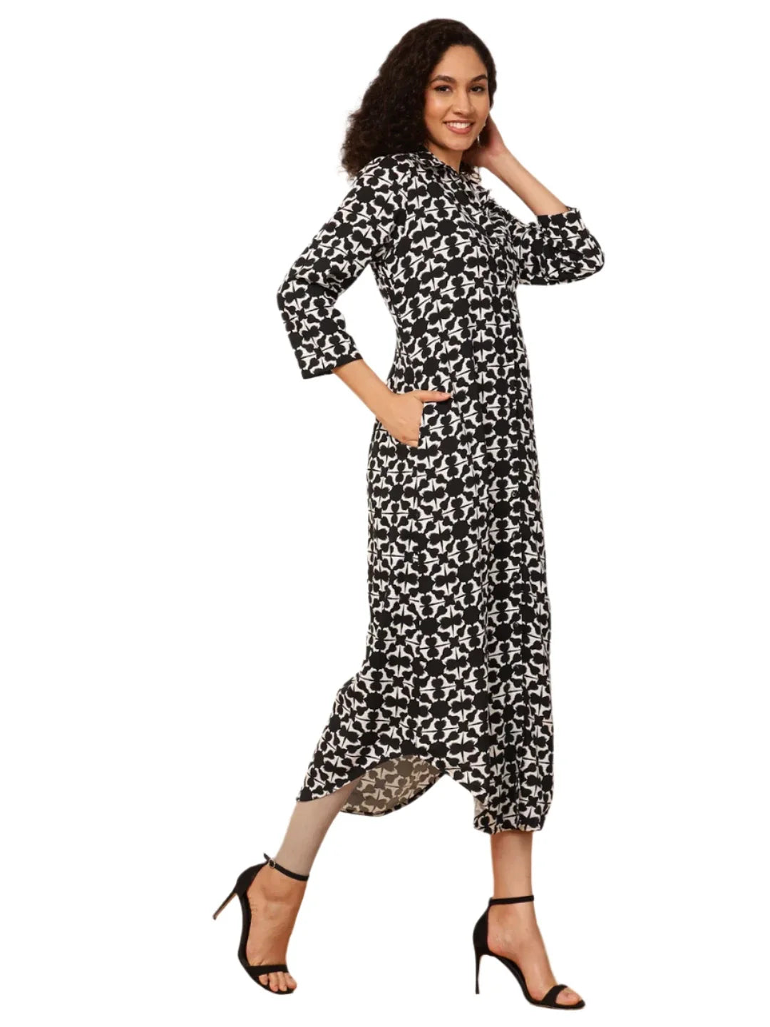 Black Geometric Printed Women Shirt Dress in Berlin