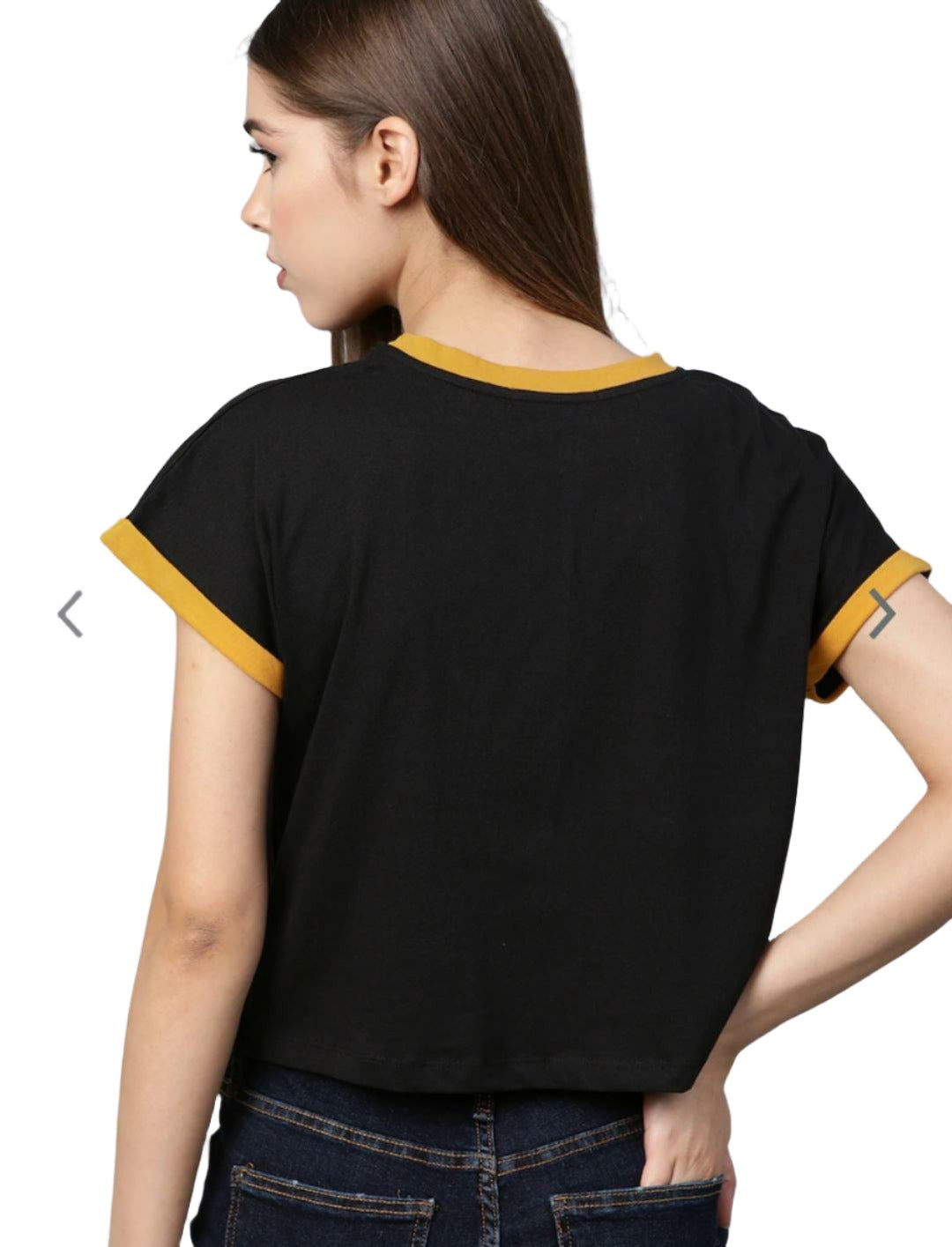 Black Round Neck Cropped Top
