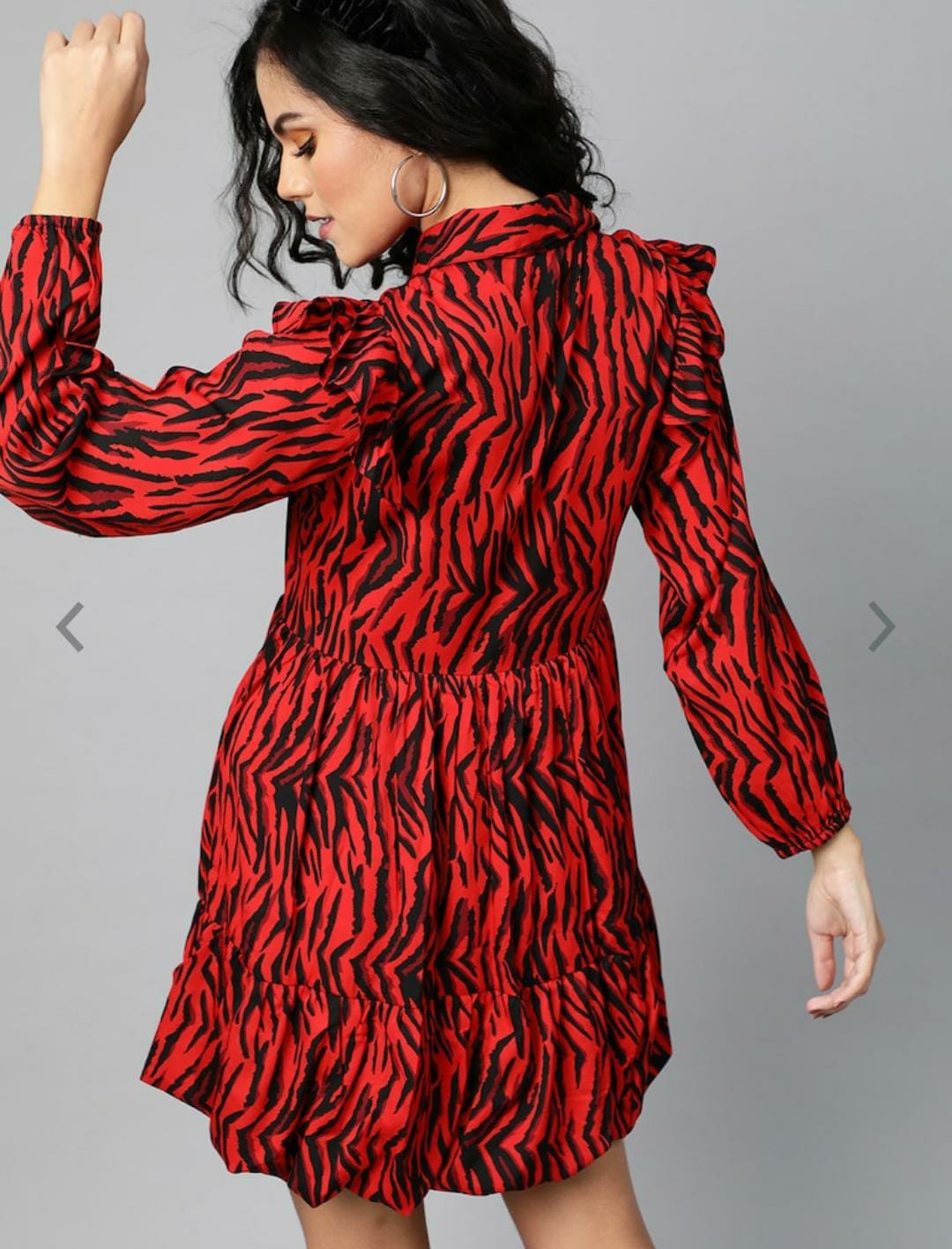 Fiery Red and Black Animal Printed A-Line Dress