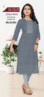 Women Grey Embroidered Chikankari Straight Kurta