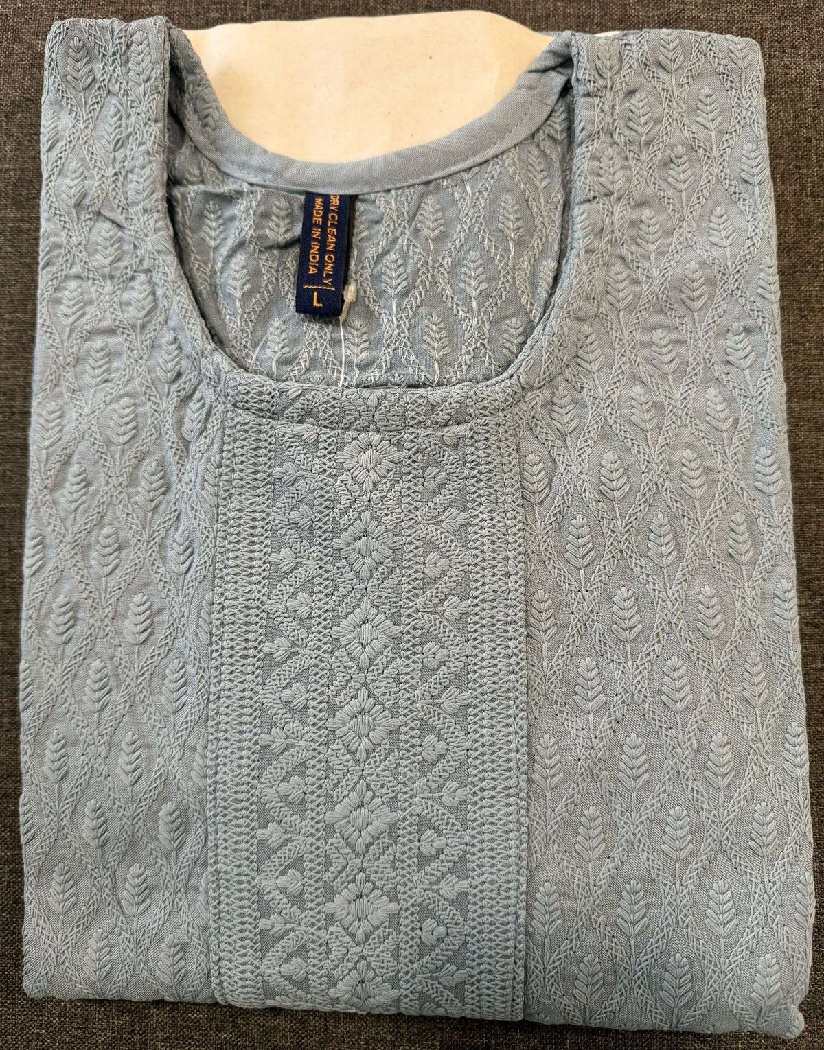 Women Grey Embroidered Chikankari Straight Kurta