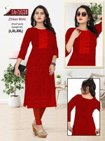Women Red Embroidered Chikankari Straight Kurta