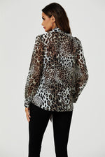 Tie Detail long sleeve Blouse Top In Beige