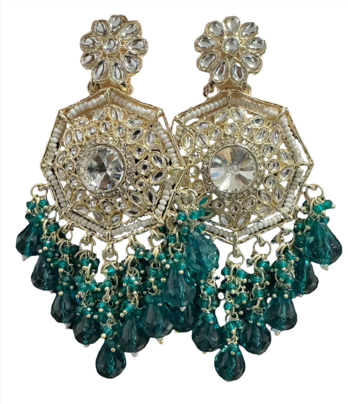 Gold Plated Kundan Pearl Chandbali Long Dangle Earrings Jewellery