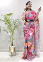 Ready To Wear Saree Premium Georgette With Digital Print With Crochet Sequins Work