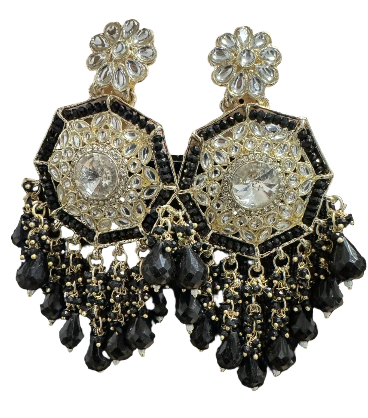 Gold Plated Kundan Pearl Chandbali Long Dangle Earrings Jewellery