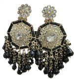 Gold Plated Kundan Pearl Chandbali Long Dangle Earrings Jewellery