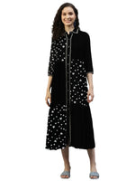 Black Color Blocked Heart Printed Women'S Shirt Dress in Germany