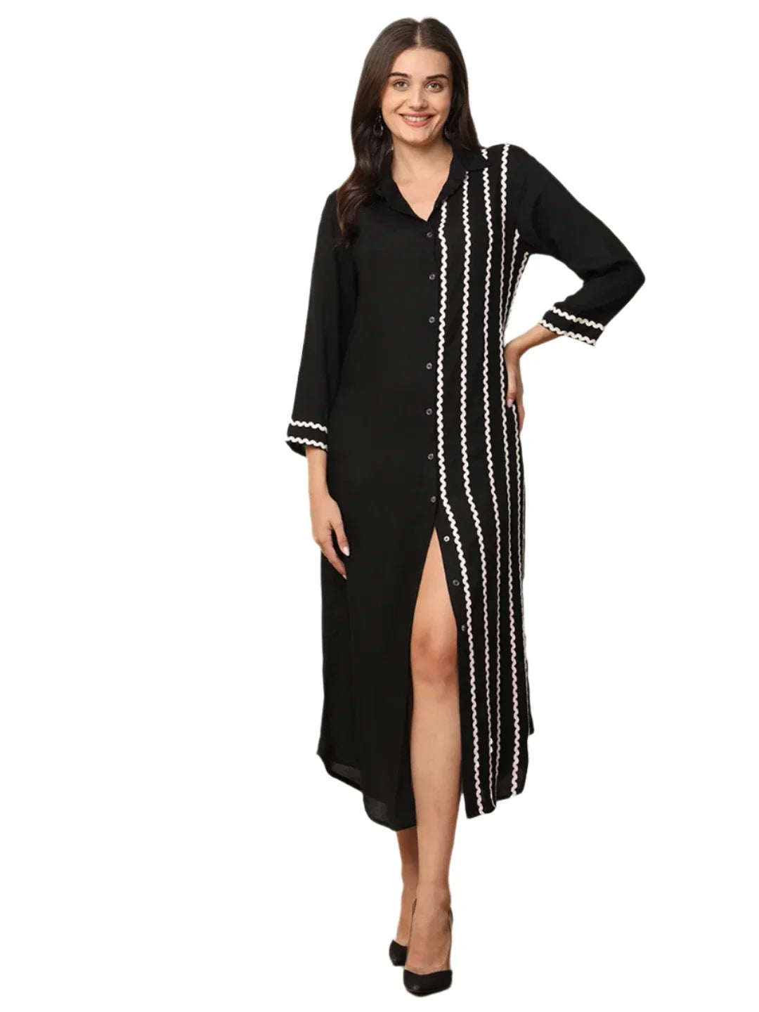 Black Women Shirt Dress Embellished By Lace in Munich