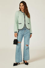 Pocket Knit Cardigan In Grey Green