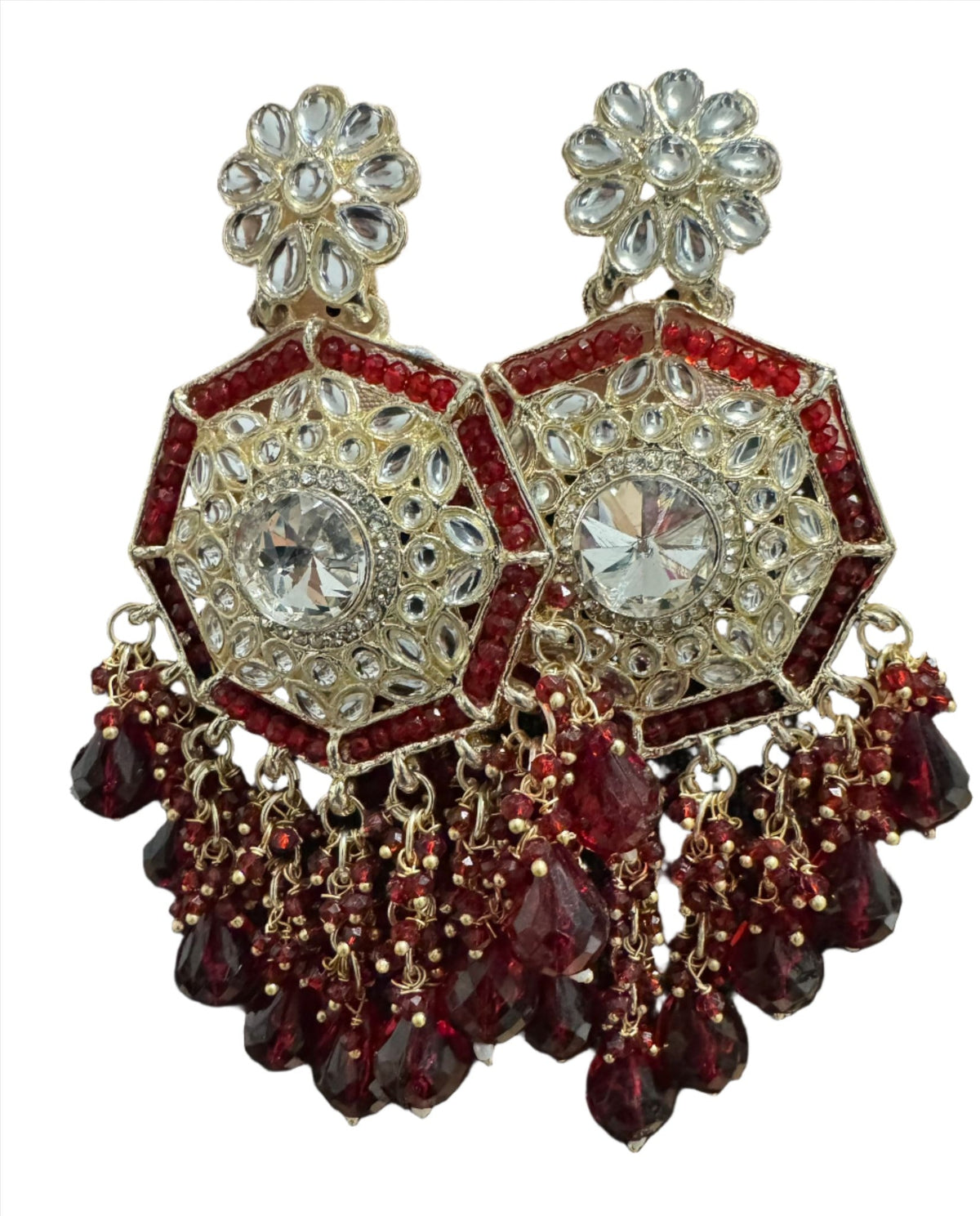 Gold Plated Kundan Pearl Chandbali Long Dangle Earrings Jewellery
