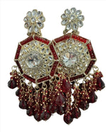 Gold Plated Kundan Pearl Chandbali Long Dangle Earrings Jewellery