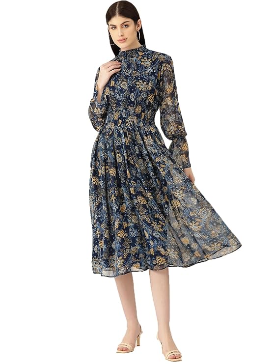 Navy Blue Floral Printed Maxi Dress in Germany