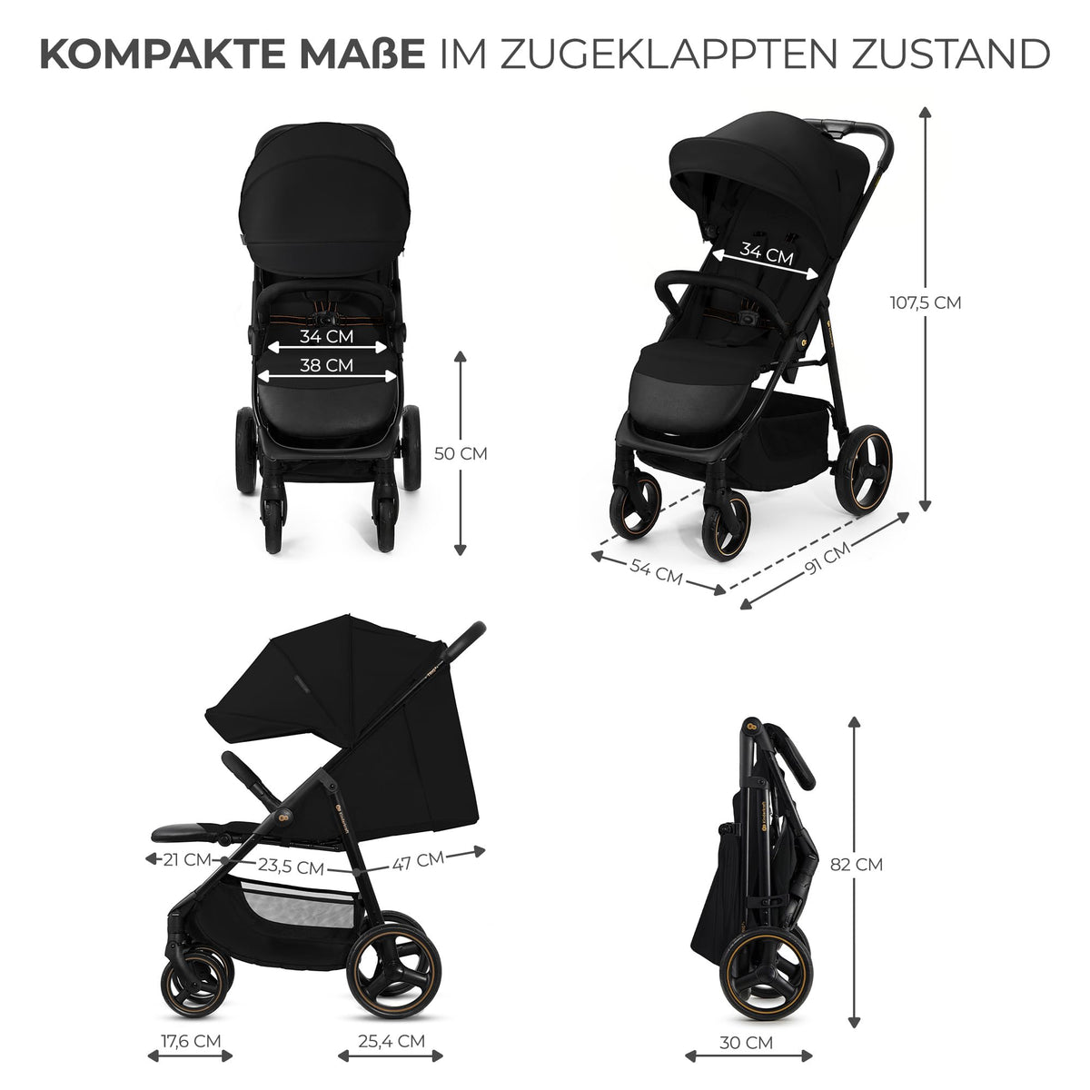 Kinderkraft TRIG 3 Kinderwagen, Kinderbuggy, Liegewagen, Sportwagen, Buggy, Zusammenklappen, Breite und tiefe Sitz, mit Liegeposition, 4 Rad Dämpfung, Große Dach, 5-Punkt-Gurt, bis zu 25 kg, Beige