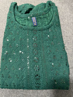 Women Bottle Green Embroidered with Sequence Chikankari Straight Kurta Namma Markt