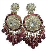 Gold Plated Kundan Pearl Chandbali Long Dangle Earrings Jewellery
