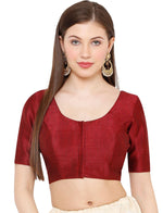 Women Maroon Solid Mulbury Silk Readymade Saree Blouse