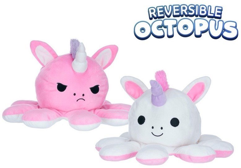 Wendbares Einhorn-Krake-Stofftier – Weiß und Rosa 30 cm