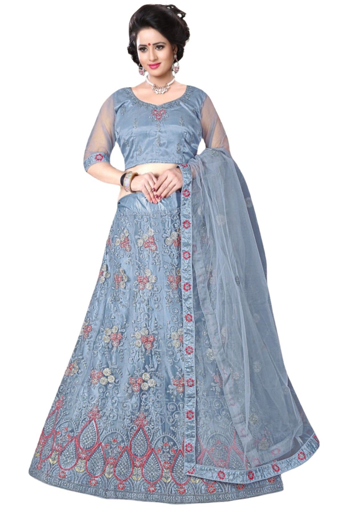 Complete Stitched Embroidered Lehenga Choli In Germany (Grey)/Bridal Lehenga In Germany