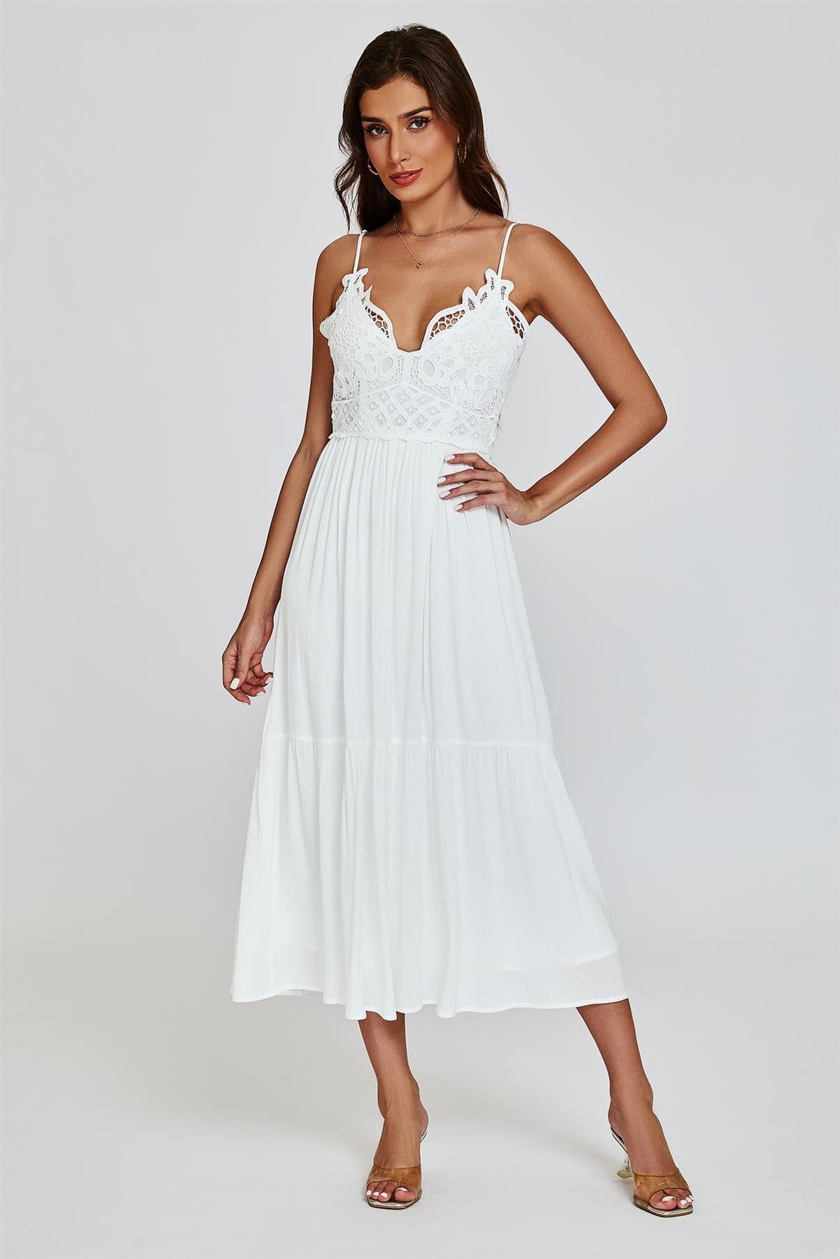 Lace Top Maxi Dress In White
