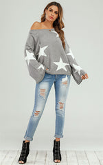 Wide Sleeve Oversized Grey Jumper With White Star