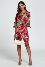 Floral Print Shirt Mini Dress In Red