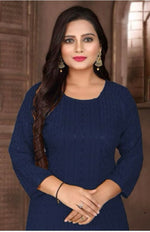 Women Navy Blue Embroidered with Sequence Chikankari Straight Kurta