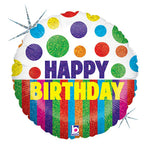 18"/Ø46cm Folienballon "Happy Birthday" Dots & Stripes