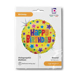 18"/Ø46cm Folienballon "Happy Birthday" Stars Holo