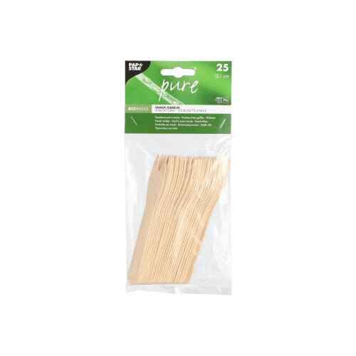 PAPSTAR Snack-Gabeln aus Holz "pure", 12,1 cm, umweltfreundlich | Beutel (25 Stück)