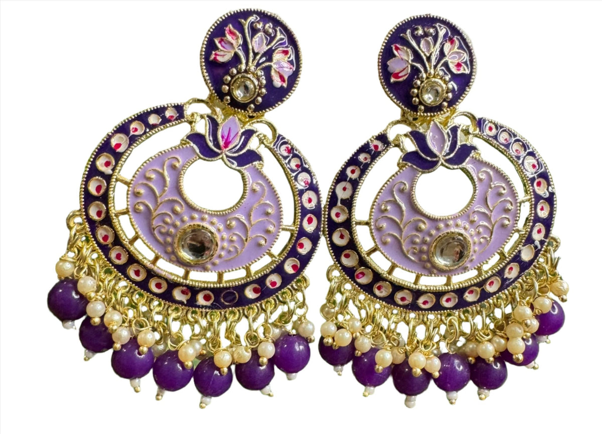 Gold Plated Pearl Kundan Beaded Chandbali Earrings for Women