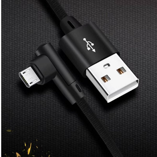 Micro USB Kabel 90° grad rechts gewinkelt Winkelstecker zu USB 2.0 Typ A 90° Grad rechts gewinkelt Datenkabel Ladekabel 20 cm in Schwarz | System-S