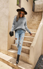 Chic Geometric Intarsia Knit Jumper In Grey