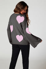 Heart Patten Wide Sleeve Oversize Jumper In Dark Grey