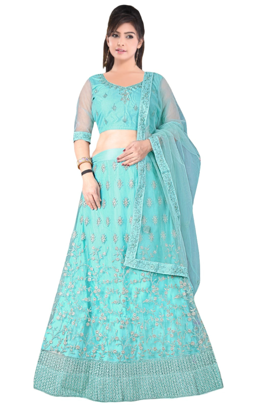 Complete Stitched Embroidered Lehenga Choli In Germany (Teal)/Bridal Lehenga In Essen