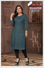Straight Kurta Embroidered with Sequence Chikankari Dark Grey