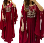 Party Wear Designer Heavy Machine Work Georgette Gown With Shrug