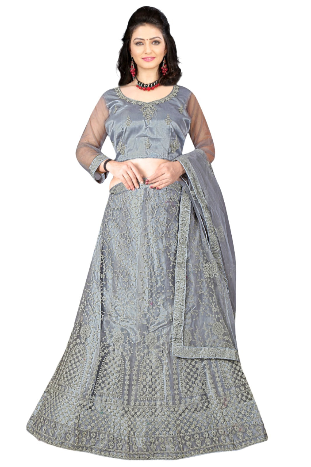 Complete Stitched Embroidered Lehenga Choli In Germany (Grey)/Bridal Lehenga In Hamburg