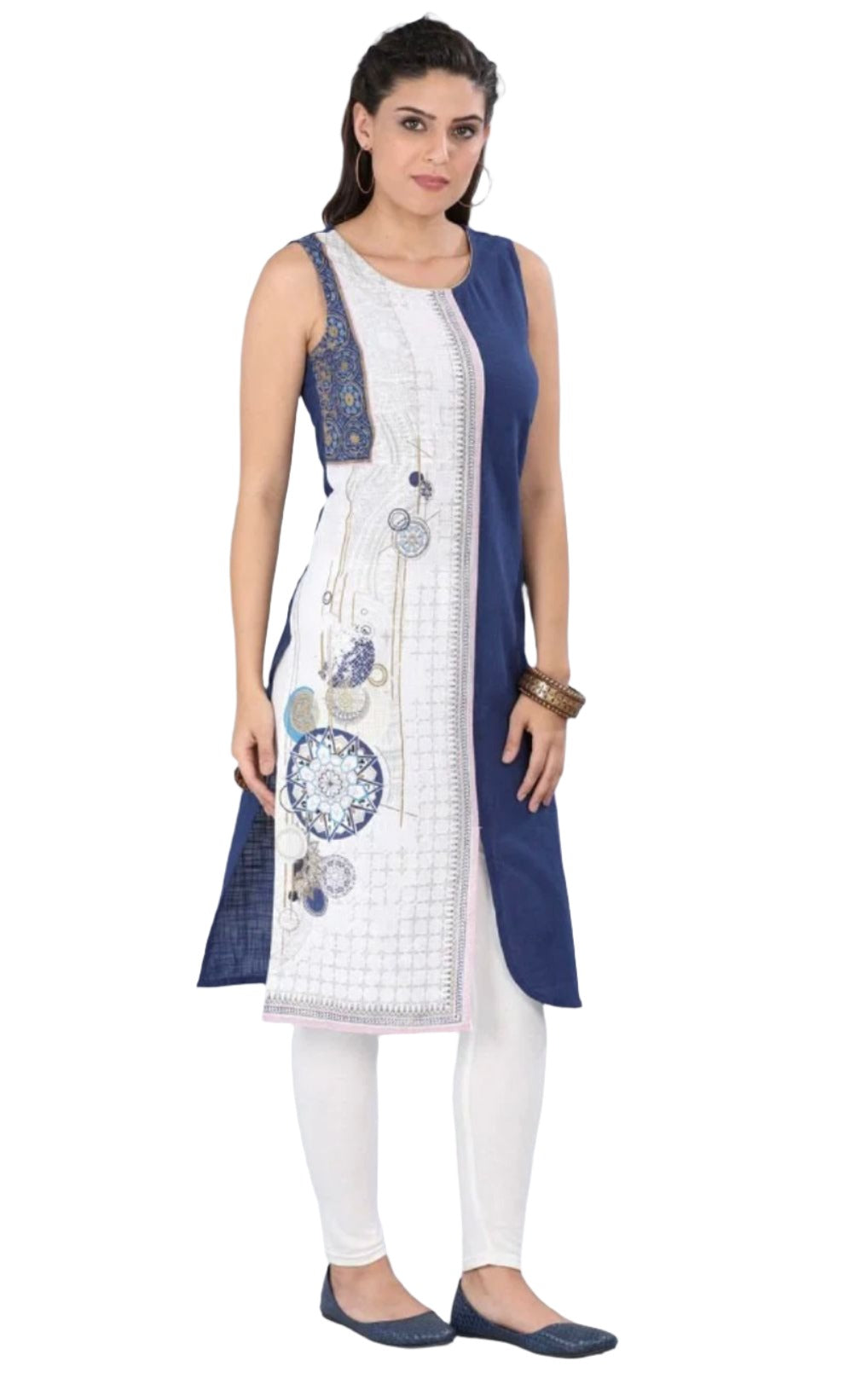 White And Blue Round Neck kurta In Germany