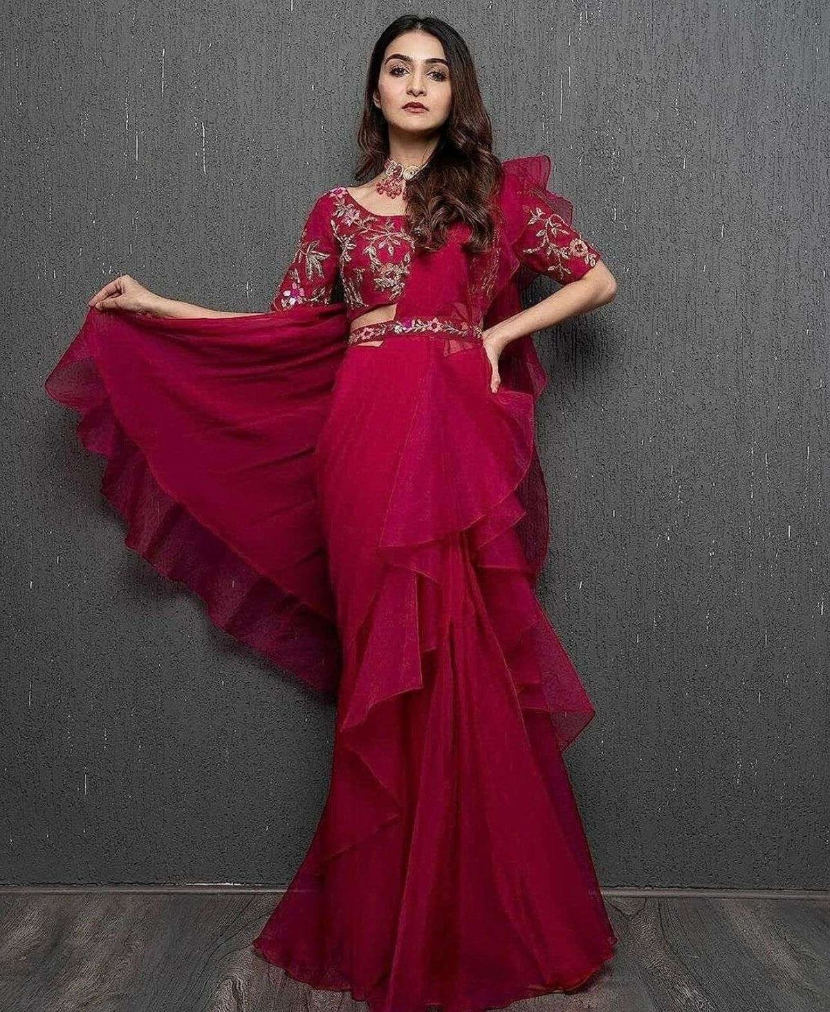 Lehenga Saree With Full-Stitched Blouse With Embroidery Work