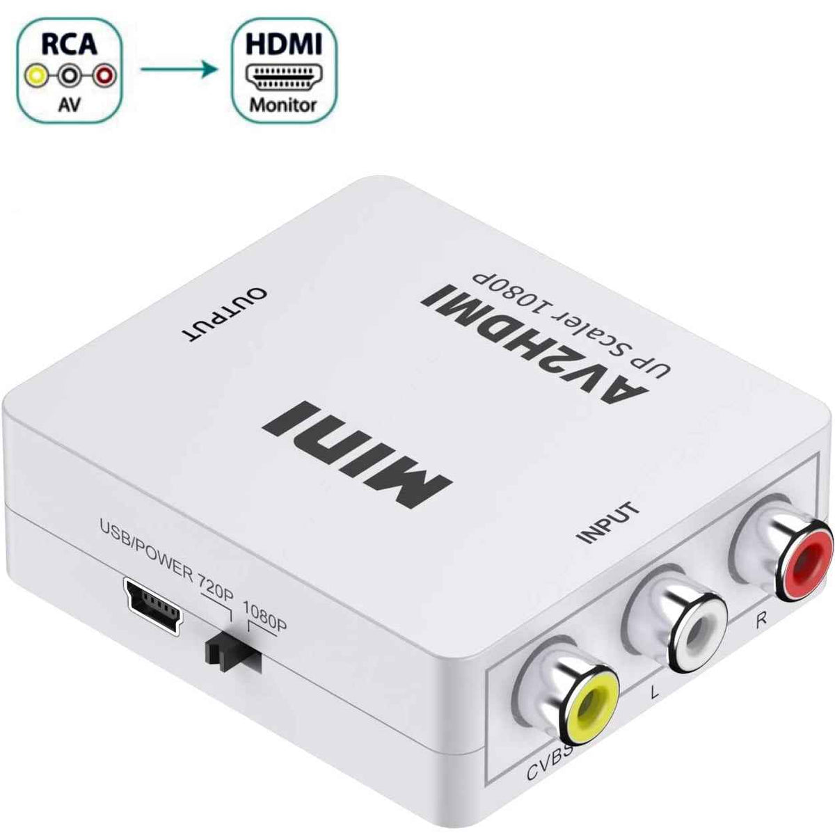 DREIKS AV RCA zu HDMI Adapter Konverter Full HD 1080P Video Audio TV 3 RCA CVBS HDMI