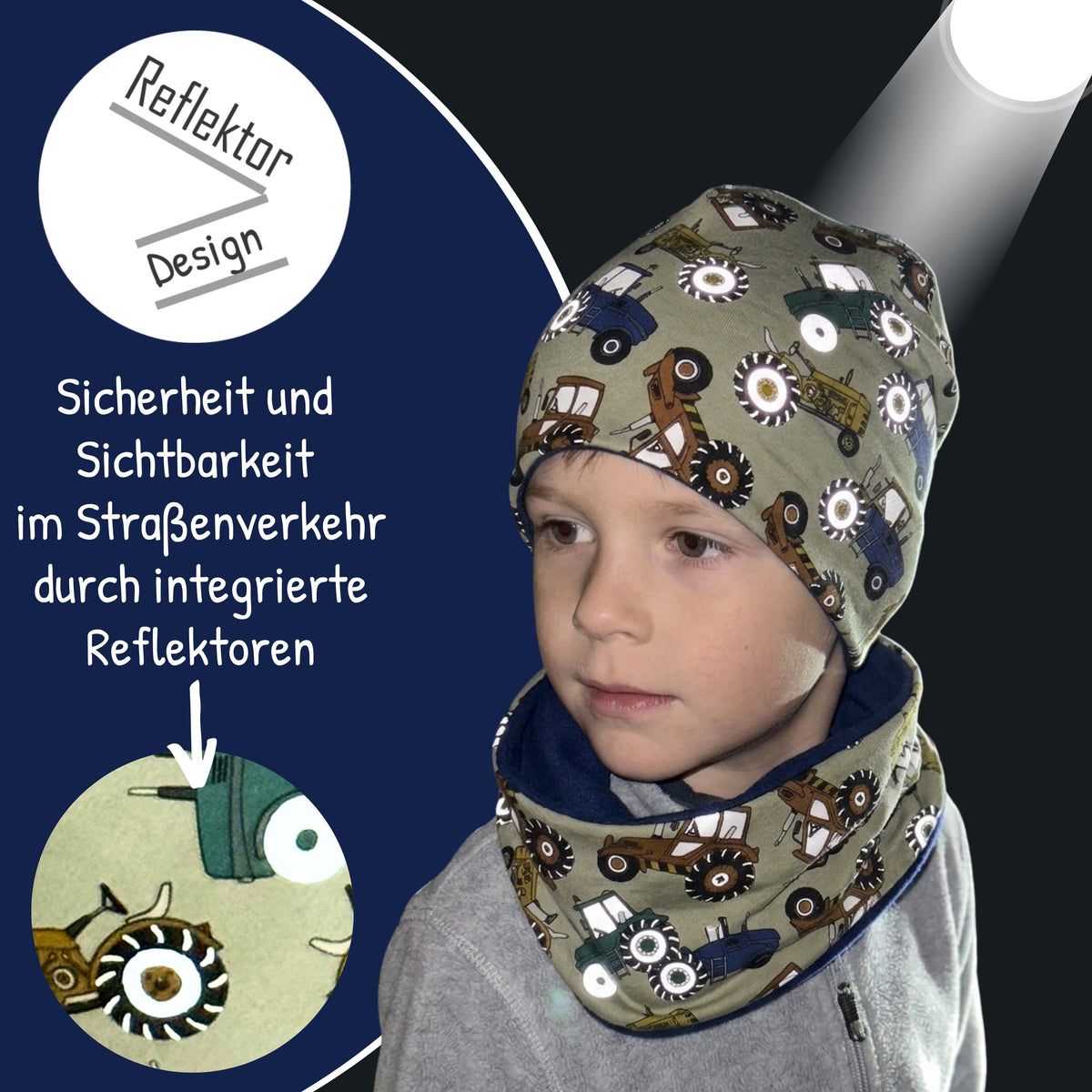 Kinder Reflektor Mütze & Loop - Traktor