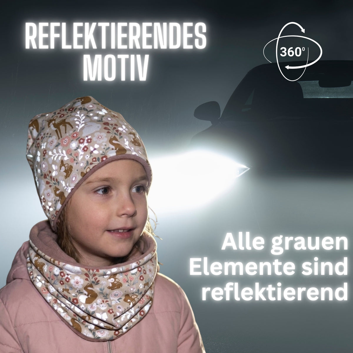 Kinder Reflektor Mütze & Loop Waldtiere