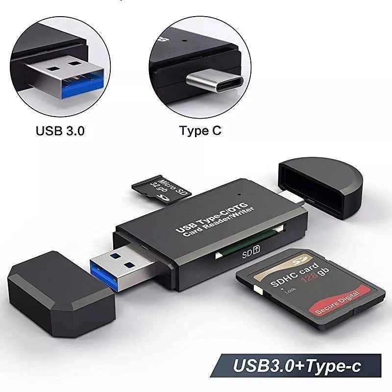 DREIKS Kartenleser Kartenlesegerät Speicherkartenleser SD Card Reader USB 3.0 USB-C